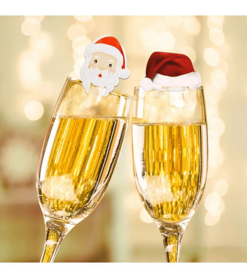 10pcs Christmas Cup Card Santa Hat Wine Glass Decor Xmas Tree Ornaments Home Party Style-4 - Image 3