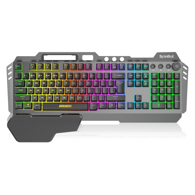 SpinBot Rage K20 LED Backlit|Metal Body|19 Anti-Ghosting Keys |Volume Control Knob| Wired USB Gaming Keyboard (Black) - Image 1