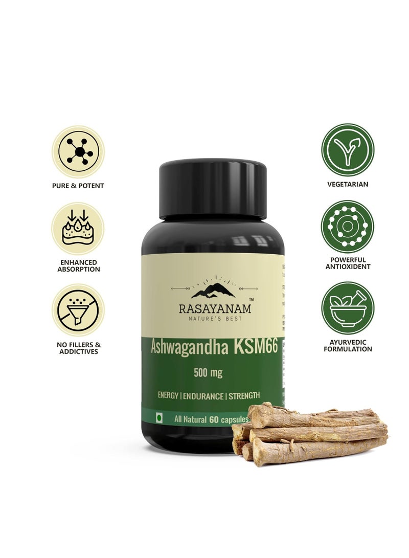 Rasayanam Ashwagandha 500 mg Extra Strength Natural Formulation Support strength and energy  Withania Somnifera Extract  60 Vegetarian Capsules - Image 3