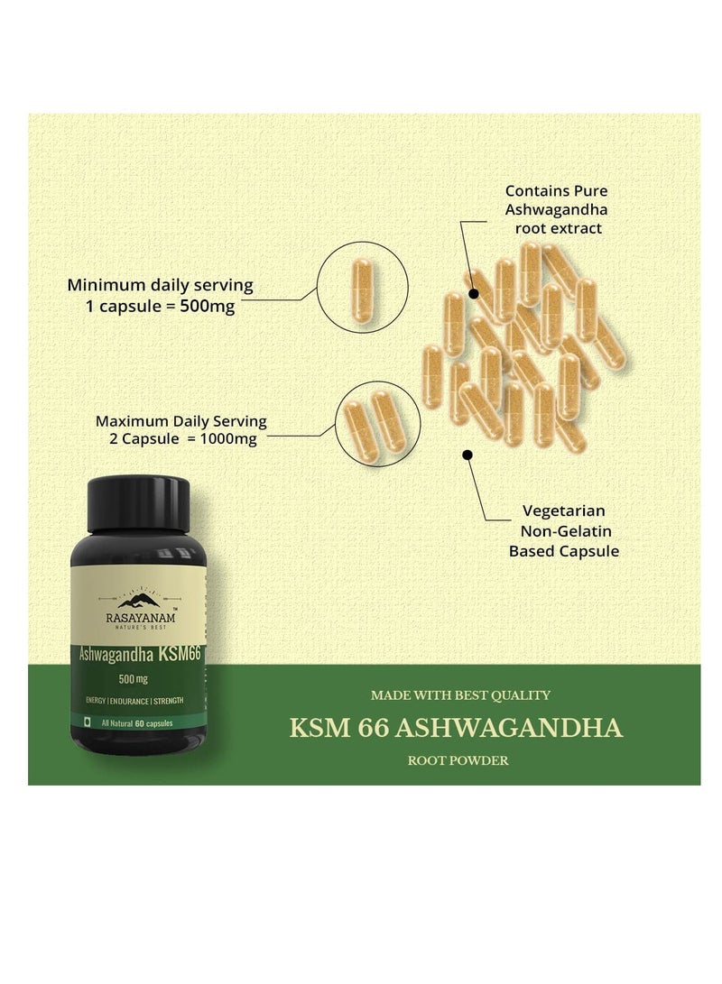 Rasayanam Ashwagandha 500 mg Extra Strength Natural Formulation Support strength and energy  Withania Somnifera Extract  60 Vegetarian Capsules - Image 4