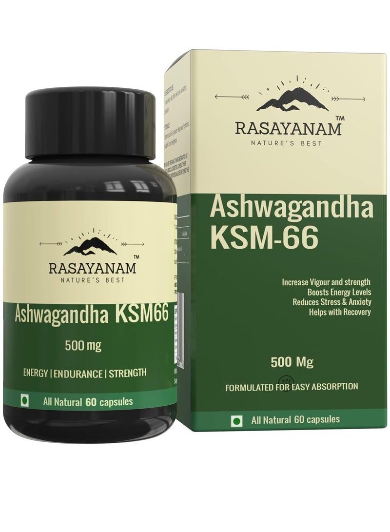 Rasayanam Ashwagandha 500 mg Extra Strength Natural Formulation Support strength and energy  Withania Somnifera Extract  60 Vegetarian Capsules - Image 1