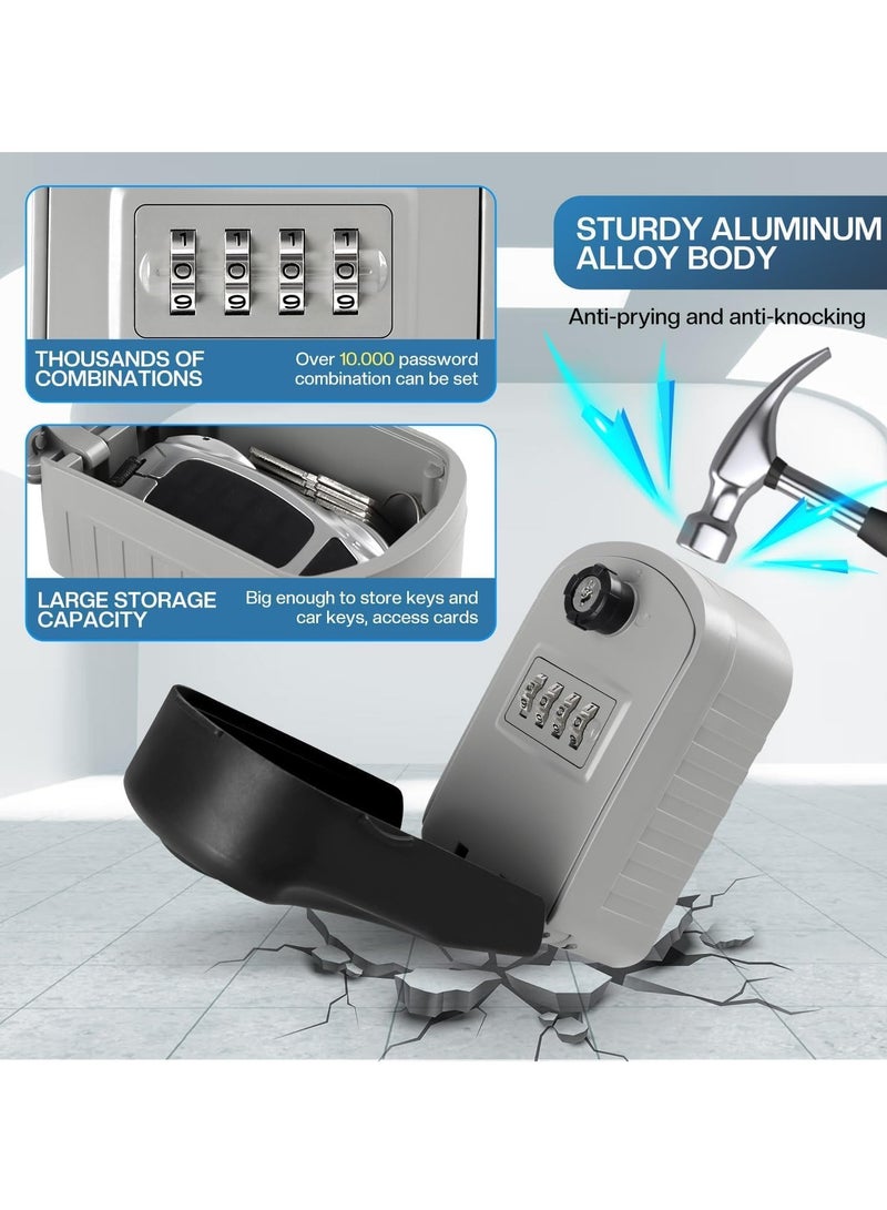 SYOSI Key Lock Box Extra Large, 4 Digit Lock and Spare Key Combination Key Safe Box Wall Mounted for Outdoor, Waterproof Key Storage Box Cabinets for Home Office Garage School Grey - Image 3