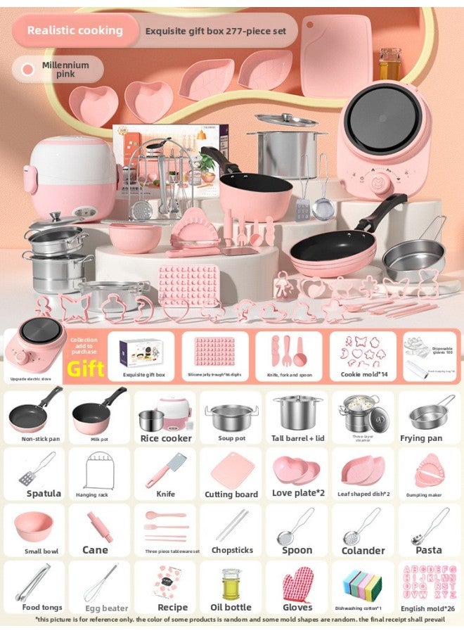 Mini Kitchen Can Be Cooked And Edible Real Cooking Real Small Kitchenware A Set Of Children's Toys A Full Set Of Birthday Gifts-Color:8-【277 Set】 Pink - Image 1