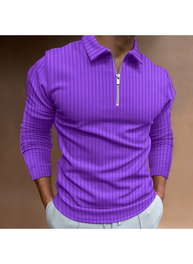 Men's Long Sleeve Zipper Polo Shirt Striped Pattern Spring Autumn Fashionable Casual Top Quality Line - Image 1
