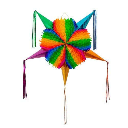 FIESTA WRAPS Mexican Piata Medium 26 in Rainbow Pinata Authentic Handmade Foldable Large Pinata for Birthday Party Piatas para Cumpleaos Fiesta Piniata Cinco de Mayo Pinatas - Image 1