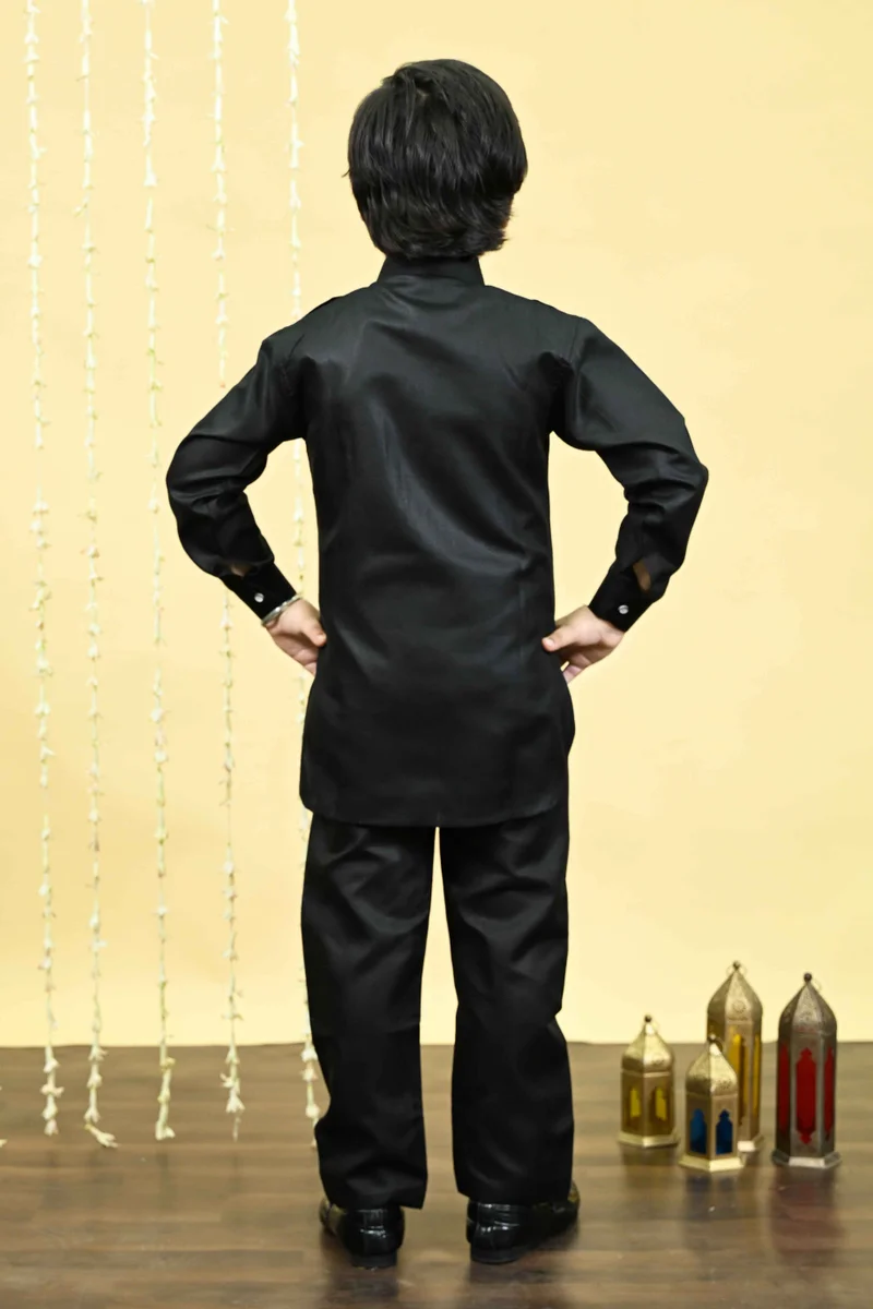 BT DEZINES  Boys Black Cotton Blend Kurta and Salwar Set  | Best Price UAE