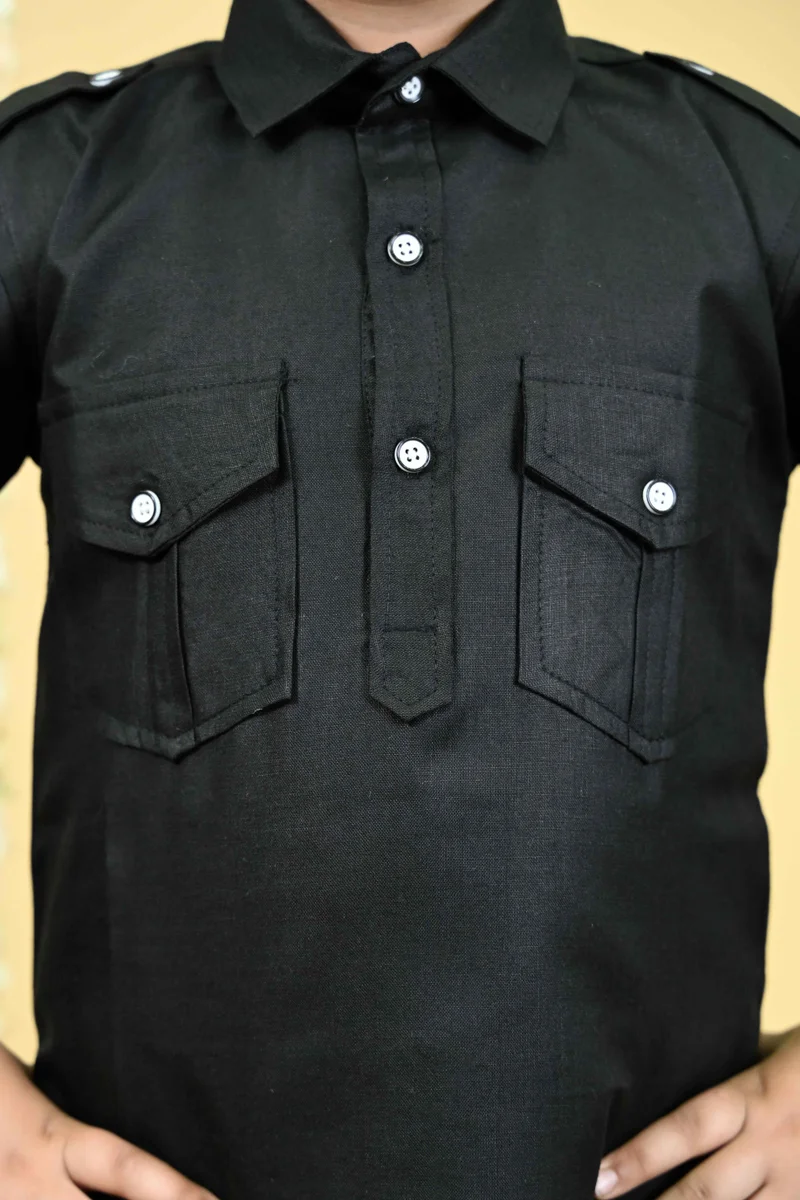 BT DEZINES  Boys Black Cotton Blend Kurta and Salwar Set  | Best Price UAE