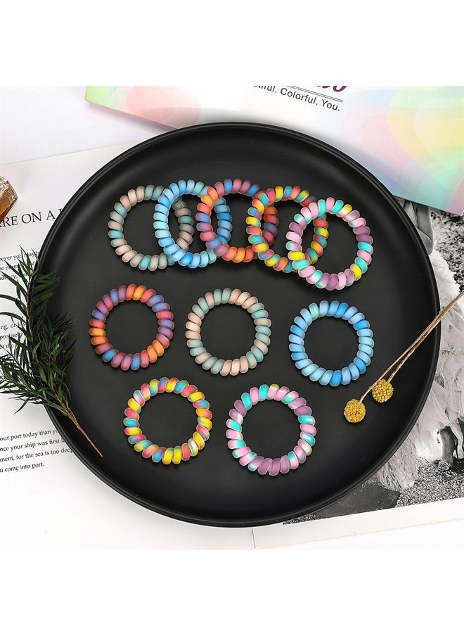 Spiral Hair Ties, 10pcs Assorted Traceless Spiral Hair Ties, Cute Plastic Coil Ponytail Holders, No-Damage Hair Accessory for Women and Girls, Rainbow