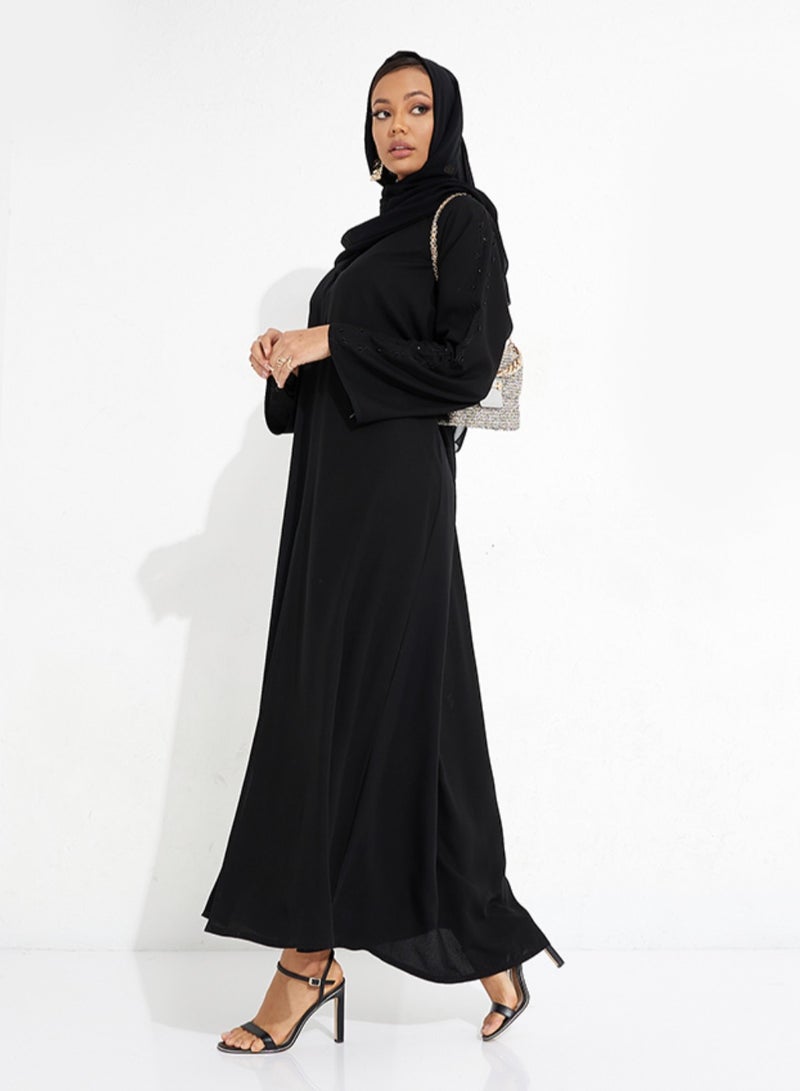 Rosette Abaya Stylish Black Abaya in Classic CH-Style  - Image 4