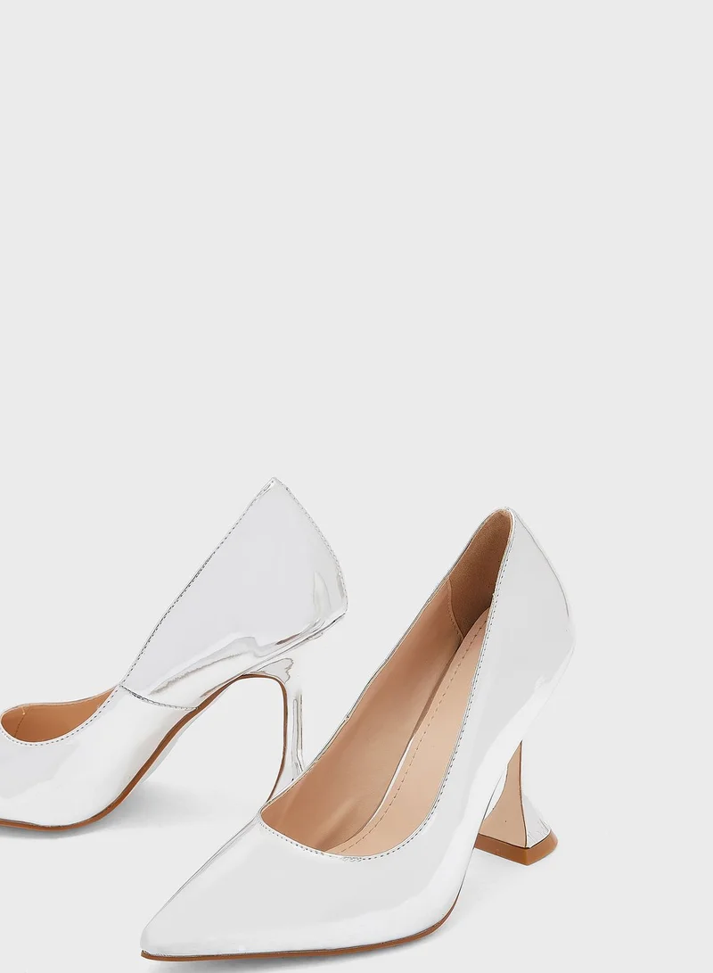 Ginger Metallic Flared Heel Pointed Pump