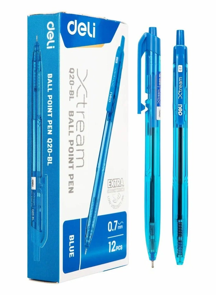 Deli 12-Piece Xtream Retractable Ballpoint Pen Blue Ink - Image 1