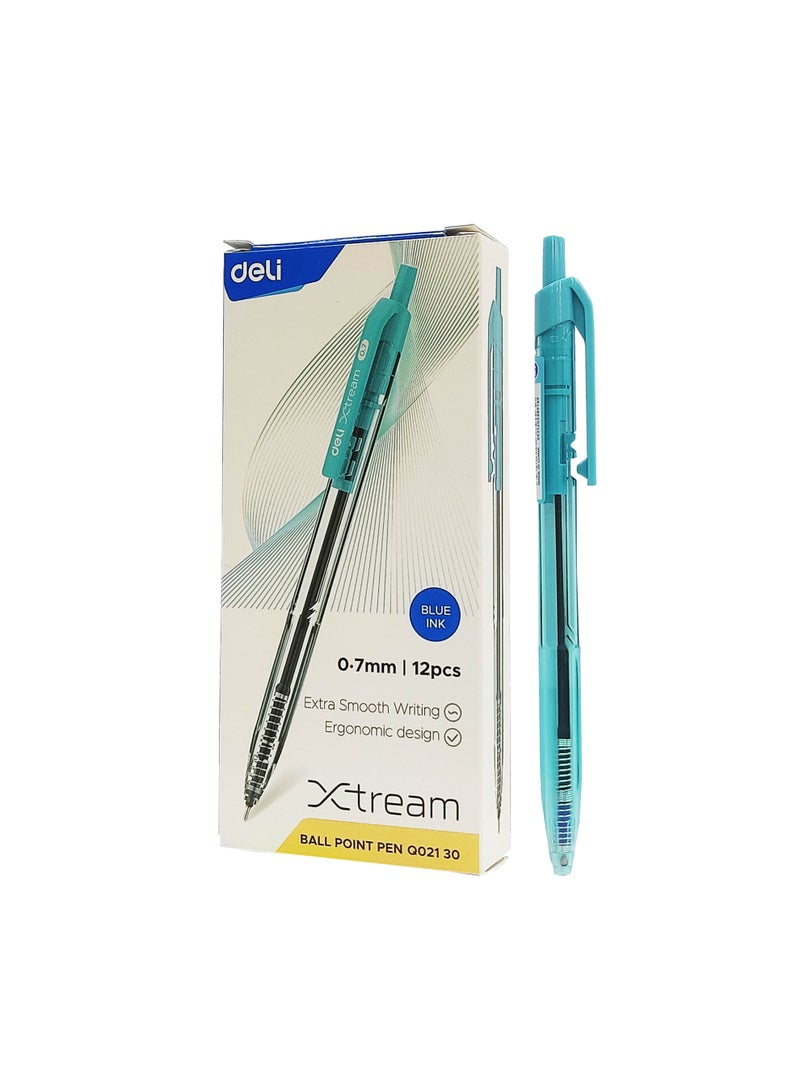 Deli قلم حبر جاف قابل للسحب من Xtream مكون من 12 قطعة، حبر أزرق - Image 1