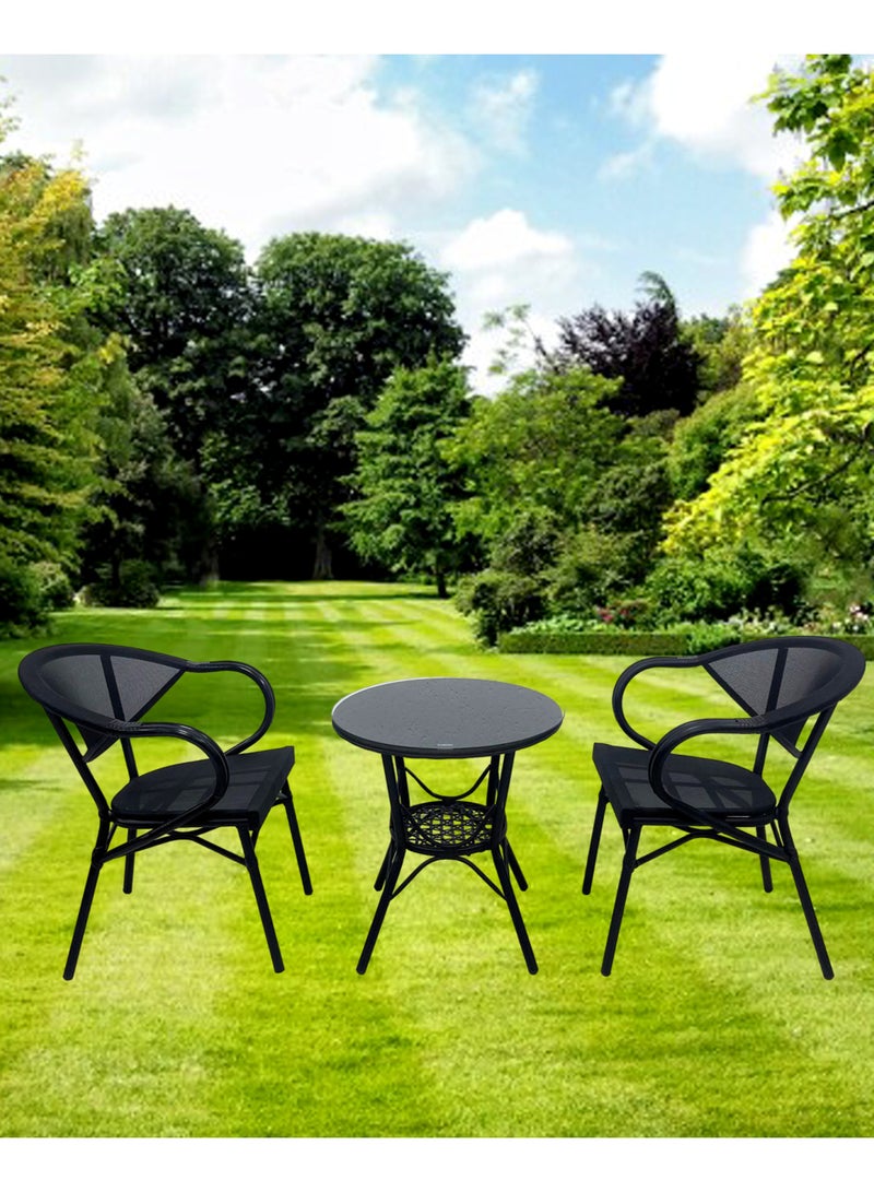 Living Set of 3 Pieces, Outdoor Garden Dining Table With 2 Chair Set 60 CM - Image 1