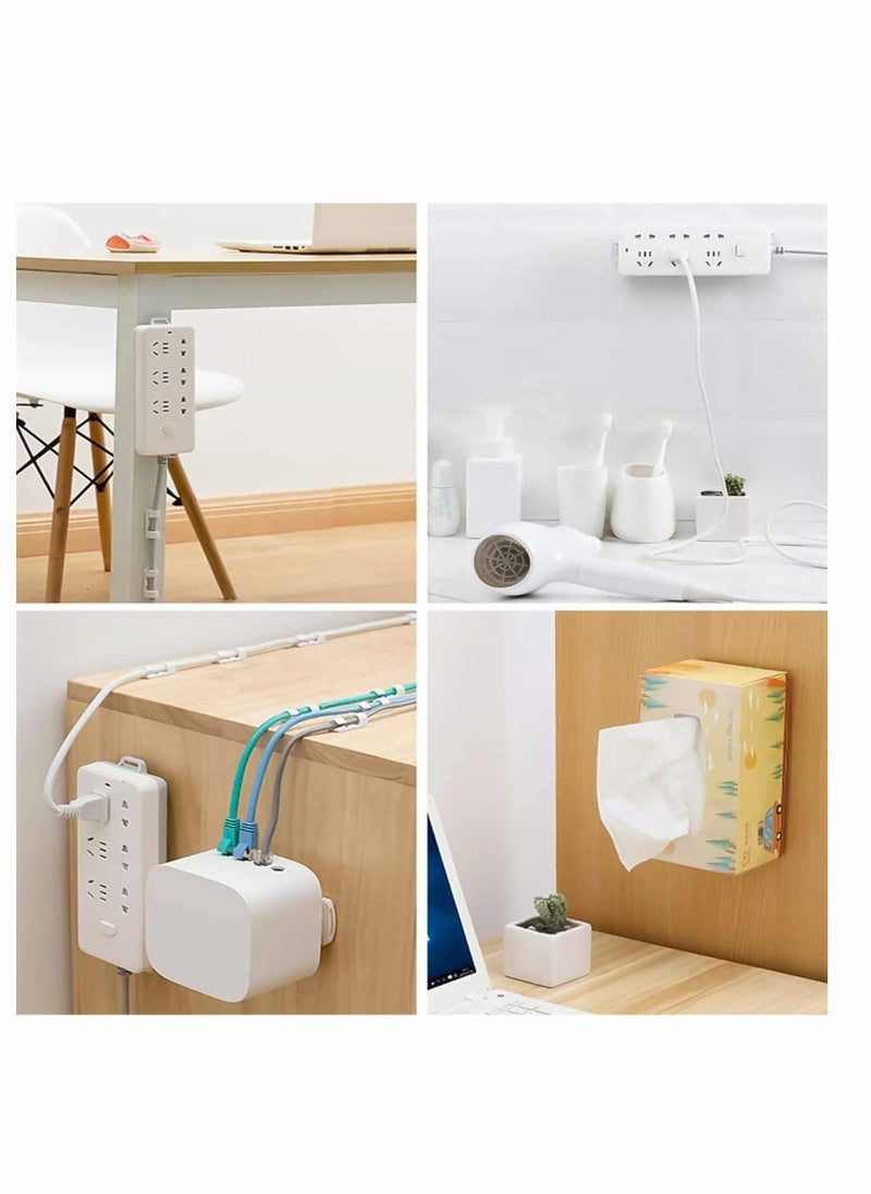KASTWAVE - Power Strip Holder, 2 Pack Self Adhesive Punch-Free Plug-in Wall Socket Sticker Fixer Reusable Adapter Fixer Stand Shelf Traceless Cable Management Patch Panel Socket Organizer (Whtie) - Image 1