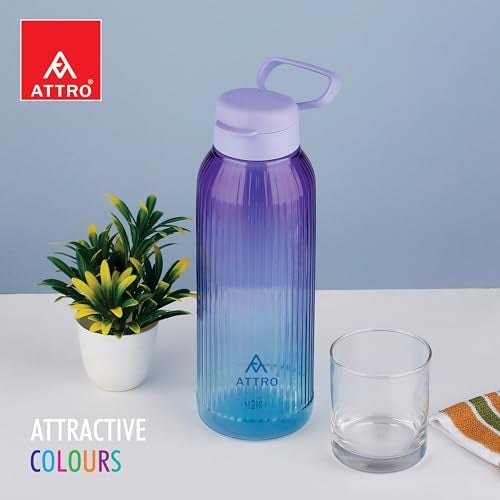 ATTRO Linear Deluxe 1.5 L BPA-Free Plastic Water Bottle with Leak-Proof Flip-Top Cap, Easy to Carry Nylon Strap and Stylish Color for Daily Hydration- Purple Blue - Image 2