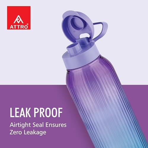 ATTRO Linear Deluxe 1.5 L BPA-Free Plastic Water Bottle with Leak-Proof Flip-Top Cap, Easy to Carry Nylon Strap and Stylish Color for Daily Hydration- Purple Blue - Image 3