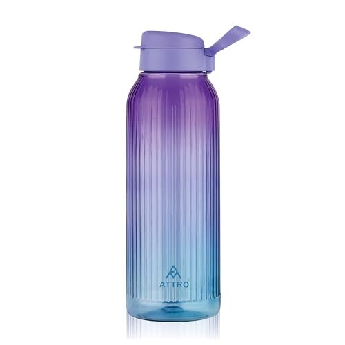 ATTRO Linear Deluxe 1.5 L BPA-Free Plastic Water Bottle with Leak-Proof Flip-Top Cap, Easy to Carry Nylon Strap and Stylish Color for Daily Hydration- Purple Blue - Image 1