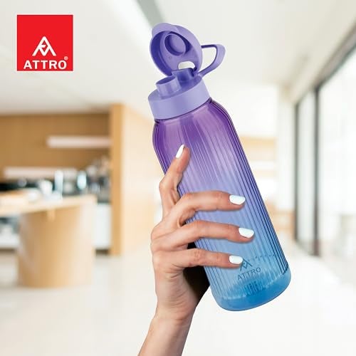 ATTRO Linear Deluxe 1.5 L BPA-Free Plastic Water Bottle with Leak-Proof Flip-Top Cap, Easy to Carry Nylon Strap and Stylish Color for Daily Hydration- Purple Blue - Image 4