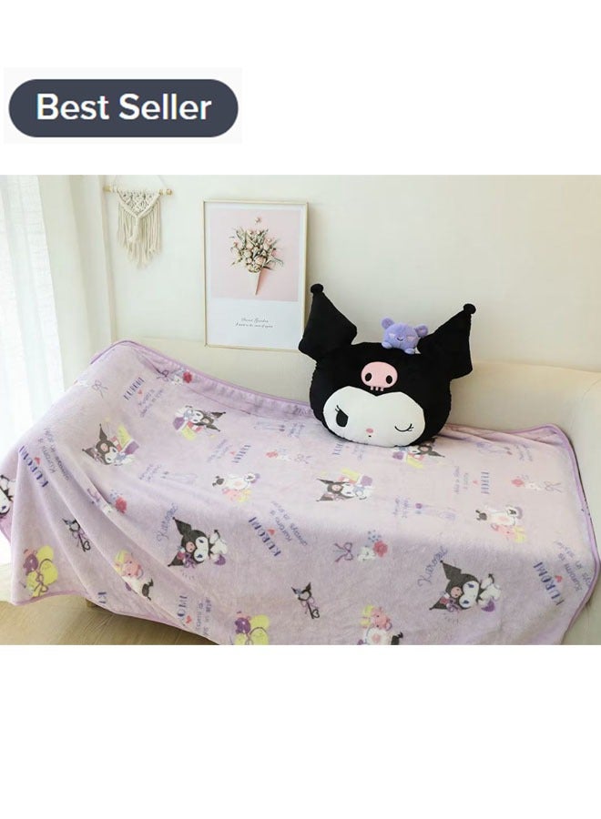Cartoon Sanrio Kuromi 2-in-1 pillow flannel blanket set, suitable for plane and train travel, camping or office nap blanket (blanket size 150cmx100cm)  - Image 1