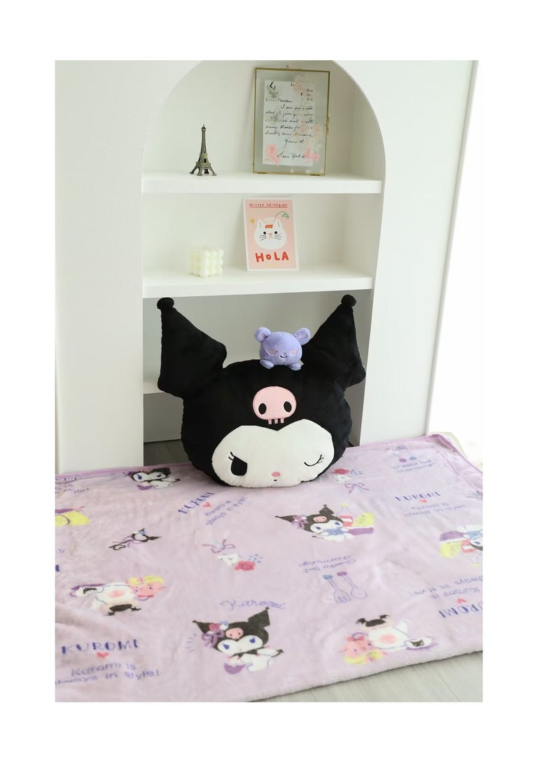 Cartoon Sanrio Kuromi 2-in-1 pillow flannel blanket set, suitable for plane and train travel, camping or office nap blanket (blanket size 150cmx100cm)  - Image 3