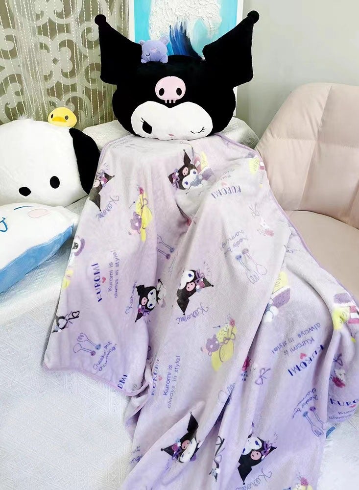Cartoon Sanrio Kuromi 2-in-1 pillow flannel blanket set, suitable for plane and train travel, camping or office nap blanket (blanket size 150cmx100cm)  - Image 4