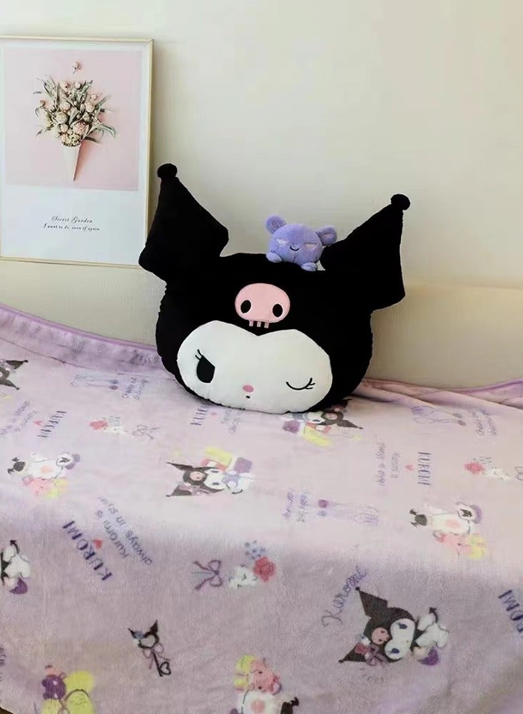Cartoon Sanrio Kuromi 2-in-1 pillow flannel blanket set, suitable for plane and train travel, camping or office nap blanket (blanket size 150cmx100cm)  - Image 2