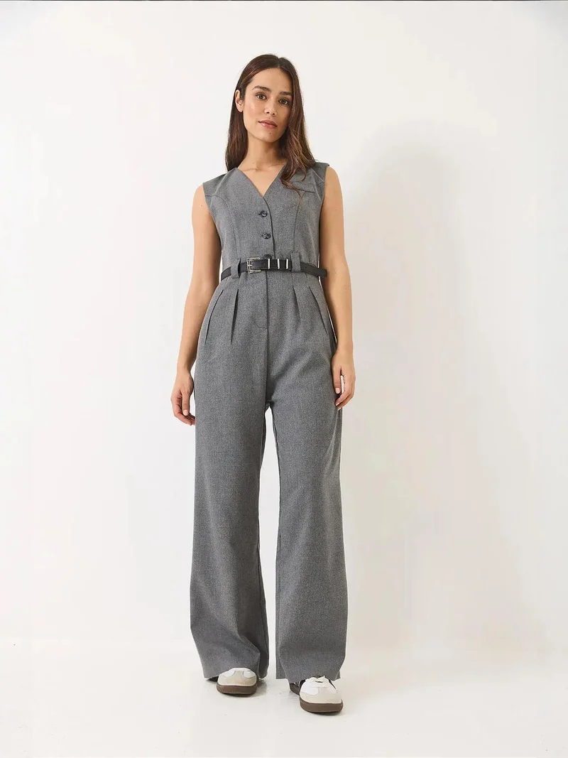 Bianco Lucci LUCCI V-neck Wide Leg Jumpsuit with Bow Detail