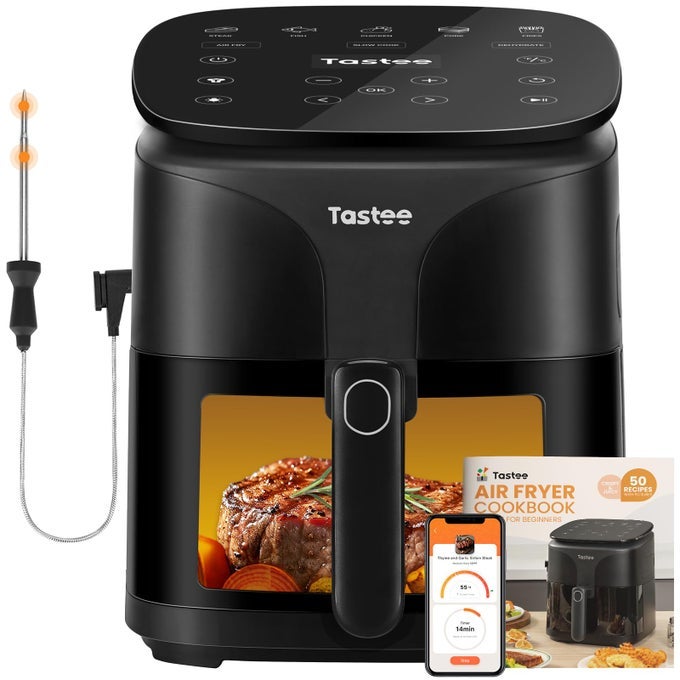AIR FRYER 8IN1 COMPACT 55QT AIRFRYERS 450F DIGITAL AIRFRYER DEHYDRATOR WITH DUALSENSOR SMART PROBE 24 PRESETS ONETOUCH COOKING INAPP RECIPES WITH WINDOW DISHWASHERSAFE NONSTICK