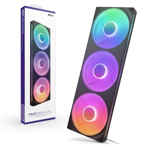 NZXT F420 RGB Core 420mm SingleFrame Fan Unit with 3 x 140mm RGB Fans Speed Lighting Control High Static Pressure Airflow Fluid Dynamic Bearings 8 aRGB LEDs Per Fan Black - Image 1