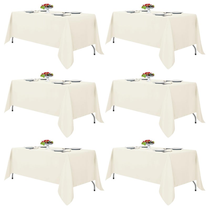 Fitable Ivory Tablecloths for 6-8 Foot Tables, 6 Pack - 70 x 120 Inches - Reusable and Washable Table Clothes, Polyester Fabric Table Covers for Wedding, Party, Banquet - Image 1