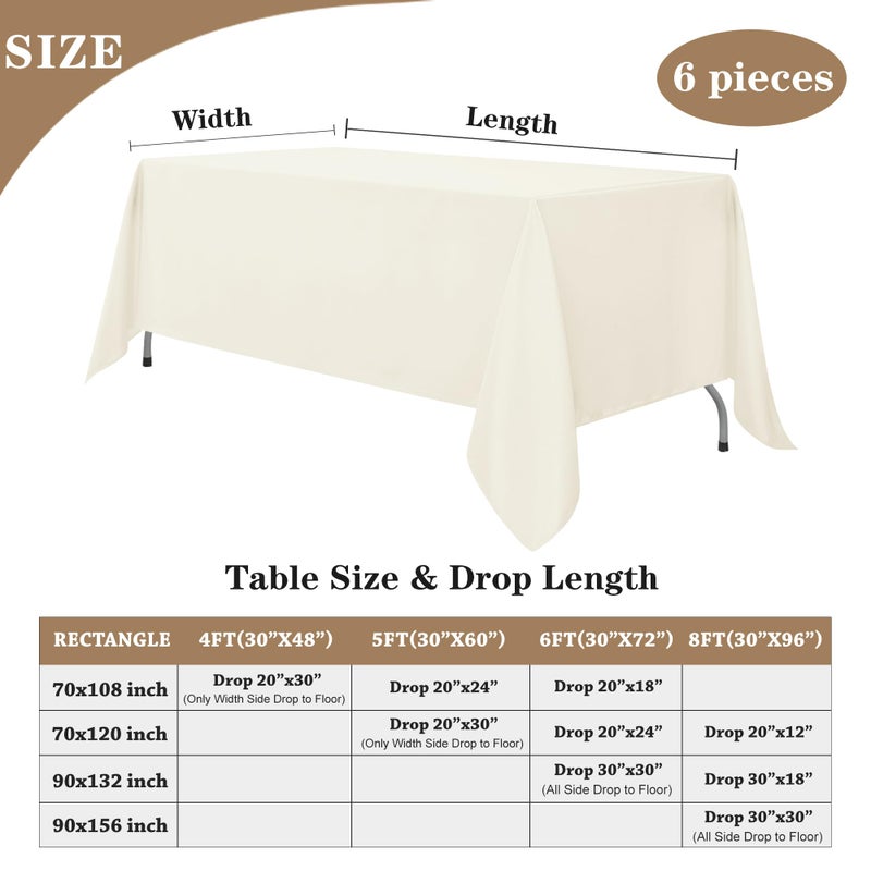Fitable Ivory Tablecloths for 6-8 Foot Tables, 6 Pack - 70 x 120 Inches - Reusable and Washable Table Clothes, Polyester Fabric Table Covers for Wedding, Party, Banquet - Image 4