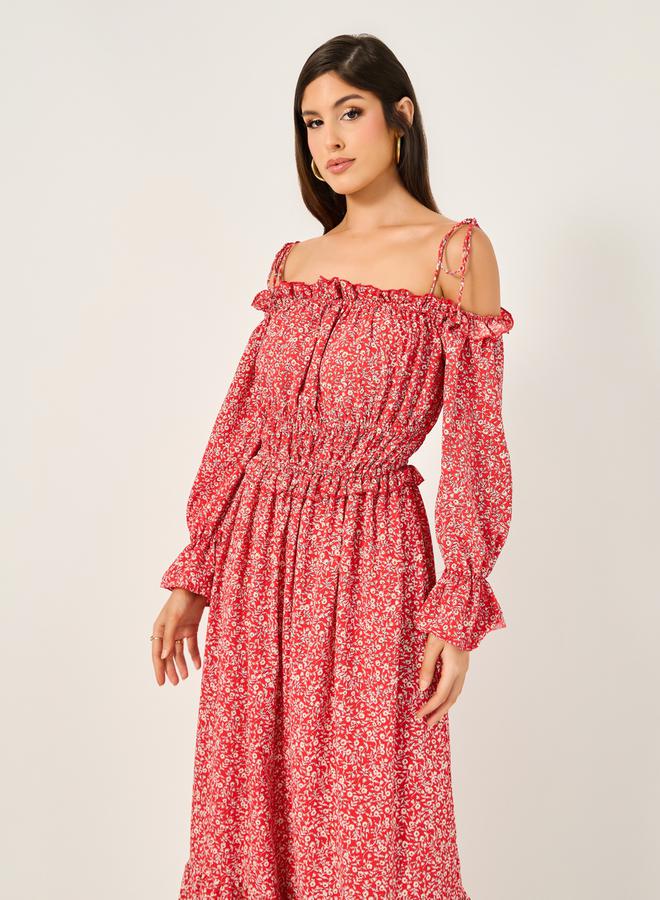 Styli Styli Ditsy Print Off Shoulder A-Line Midi Dress  - Image 3