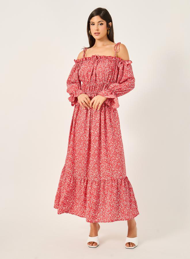 Styli Styli Ditsy Print Off Shoulder A-Line Midi Dress  - Image 2