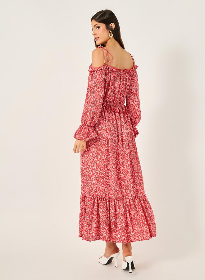 Styli Styli Ditsy Print Off Shoulder A-Line Midi Dress  - Image 5