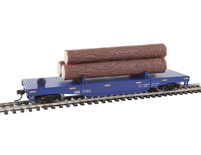 Walthers Trainline Log Dump Car with 3 Logs-Ready to Run-Alaska Railroad #17102 (Blue, Yellow Conspicuity Marks) 931-1770 HO Scale Model Railroad Freight Model - Image 4