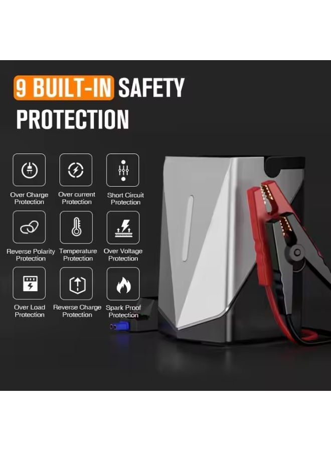 سمارتكس جهاز بدء تشغيل السيارة المحمول، منفاخ هواء كهربائي، ضاغط هواء للسيارة، 1000 أمبير، 14.8 فولت، 150 رطل لكل بوصة مربعة، 12000 مللي أمبير في الساعة، مضخة نفخ، شفط، الكل في واحد، جهاز بدء تشغيل متعدد الوظائف جديد 14.8 فولت، جهاز بدء تشغيل ذكي يعمل بالديزل سعة 3 لتر مع شاشة وضوء طوارئ - Image 3