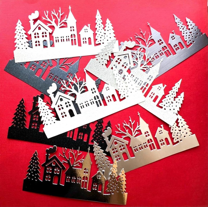 Haoser Set of 9 Christmas Street Scene Die Cuts Silver & Black Cardstock Cutouts for DIY Crafts, Scrapbooking, Card Making, Christmas Decorations & Paper Art Projects (16.5x6.5cm) - Image 5