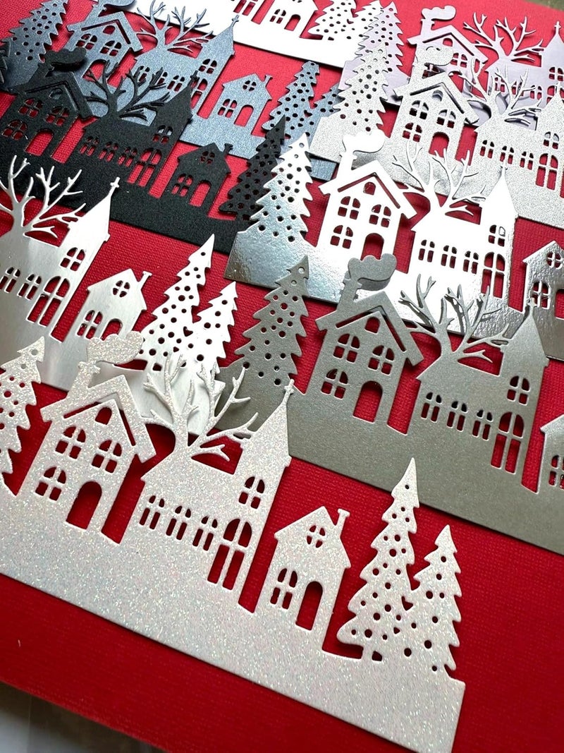 Haoser Set of 9 Christmas Street Scene Die Cuts Silver & Black Cardstock Cutouts for DIY Crafts, Scrapbooking, Card Making, Christmas Decorations & Paper Art Projects (16.5x6.5cm) - Image 2