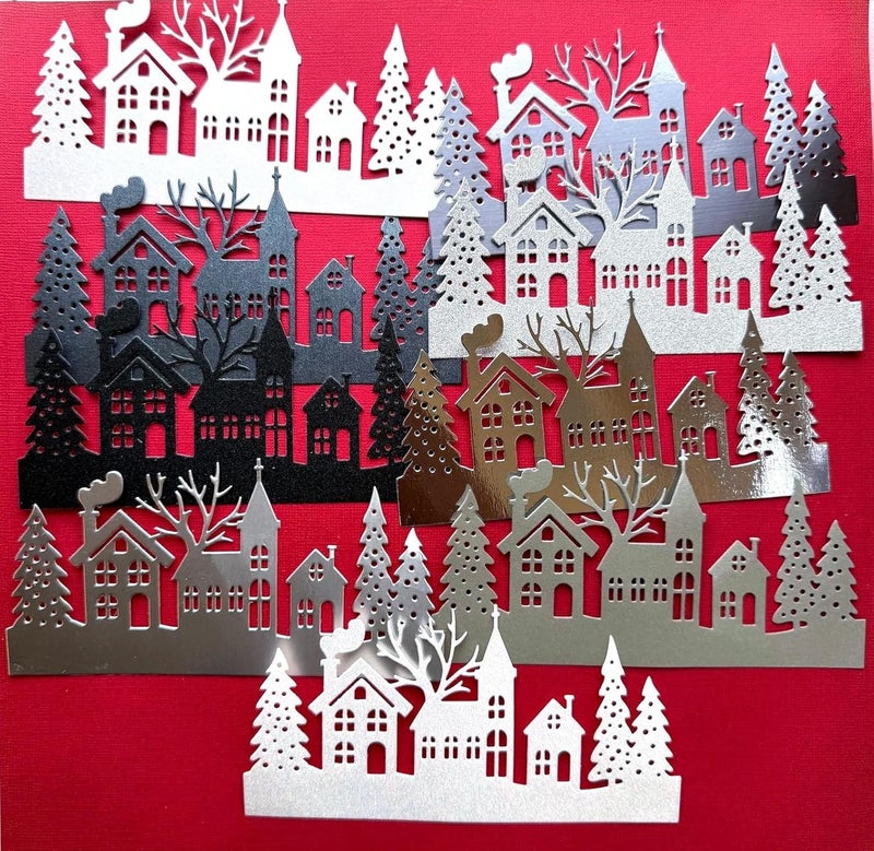 Haoser Set of 9 Christmas Street Scene Die Cuts Silver & Black Cardstock Cutouts for DIY Crafts, Scrapbooking, Card Making, Christmas Decorations & Paper Art Projects (16.5x6.5cm) - Image 4