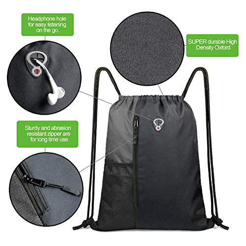 BeeGreen BeeGreem Grey Sport Bag Drawstring Backpack String Bag For Men Women Gym Backpack With Water Bottle Mesh Pockets And Two Zipper Pockets 16" x 20" - Image 5
