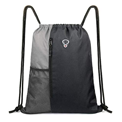 BeeGreen BeeGreem Grey Sport Bag Drawstring Backpack String Bag For Men Women Gym Backpack With Water Bottle Mesh Pockets And Two Zipper Pockets 16" x 20" - Image 1