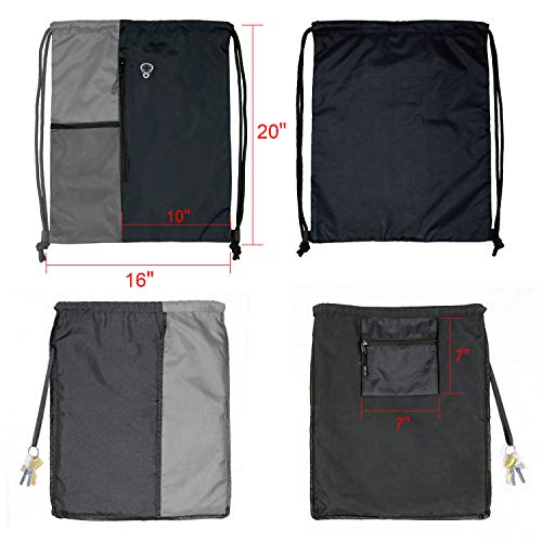 BeeGreen BeeGreem Grey Sport Bag Drawstring Backpack String Bag For Men Women Gym Backpack With Water Bottle Mesh Pockets And Two Zipper Pockets 16" x 20" - Image 2