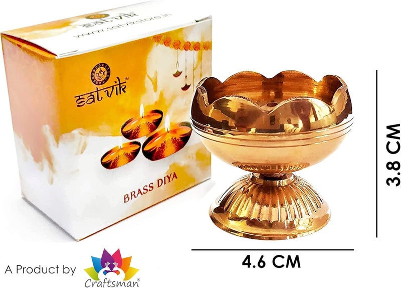 CRAFTSMAN SATVIK 10 Pc Brass Diya for Diwali Decoration. Handmade Oil Lamp with Golden Engraved Made of Virgin Brass Metal. Diwali Diya Vilakku for Puja Pooja. Traditional Indian Deepawali Gift Items - Image 2
