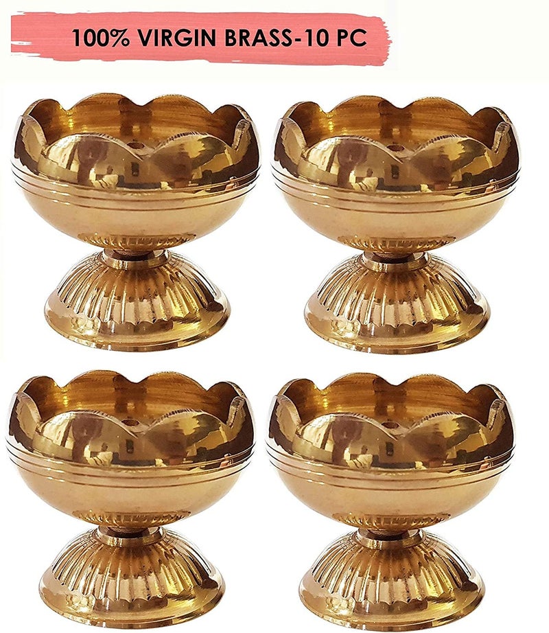 CRAFTSMAN SATVIK 10 Pc Brass Diya for Diwali Decoration. Handmade Oil Lamp with Golden Engraved Made of Virgin Brass Metal. Diwali Diya Vilakku for Puja Pooja. Traditional Indian Deepawali Gift Items - Image 4