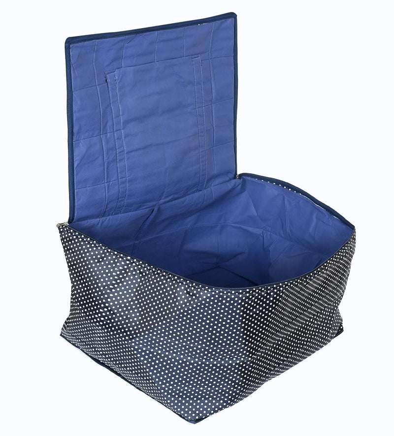 Kuber Industries Dot Printed Large Size Lightweight Foldable Parachute Jumbo Underbed Storage Bag with Zipper and Handle Blue - Image 4