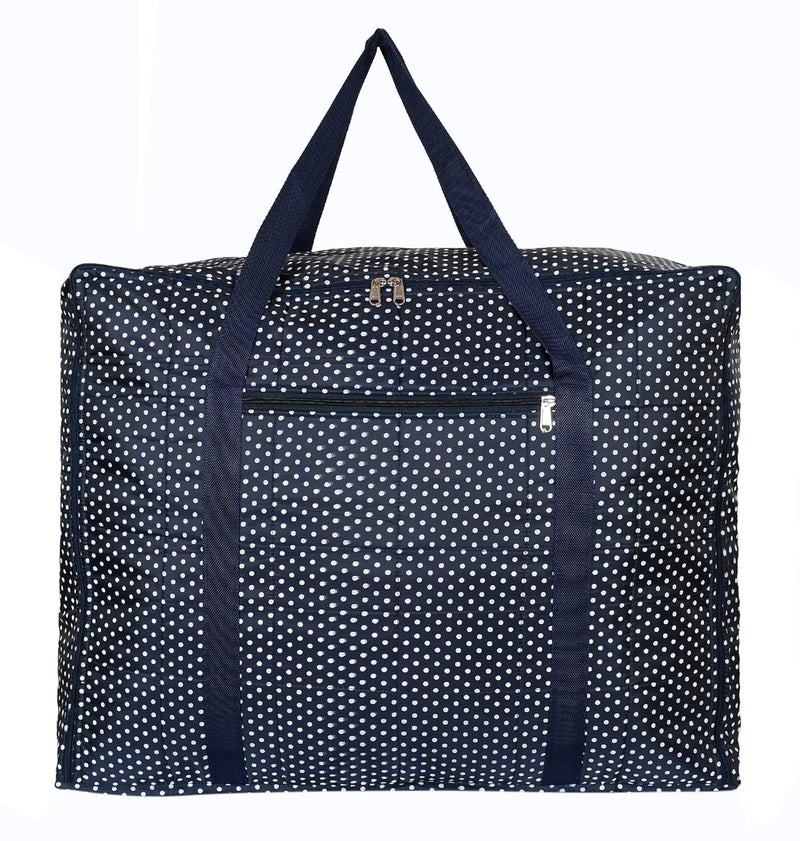 Kuber Industries Dot Printed Large Size Lightweight Foldable Parachute Jumbo Underbed Storage Bag with Zipper and Handle Blue - Image 2