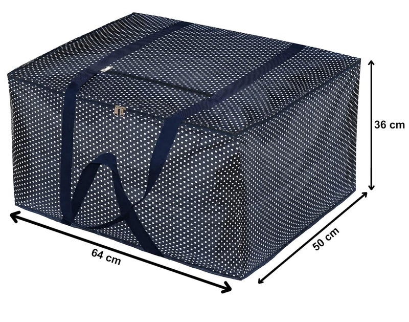 Kuber Industries Dot Printed Large Size Lightweight Foldable Parachute Jumbo Underbed Storage Bag with Zipper and Handle Blue - Image 5