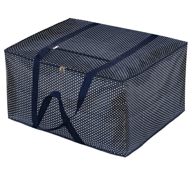 Kuber Industries Dot Printed Large Size Lightweight Foldable Parachute Jumbo Underbed Storage Bag with Zipper and Handle Blue - Image 1