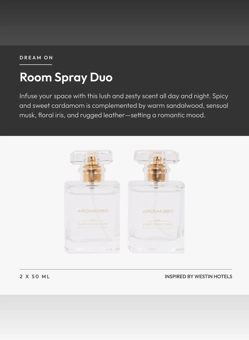Aroma360  Dream On - Essential Oil Room Spray Duo - Hotel Inspired Aromatherapy - Bright White Tea, Sweet Vanilla, & Earthy Cedar - Hypoallergenic - 2 Pack  | Best Price UAE