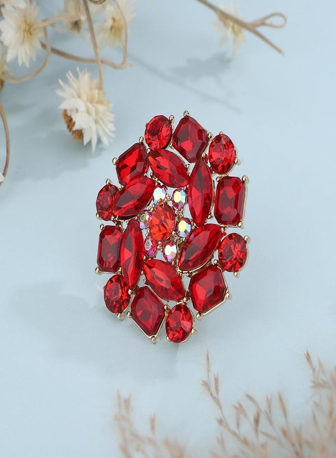 Rumtock Statement Red Rhinestones Beads Sparkle Big Round Finger Ring for Women Wdding Bridal Sparkle Jewelry (Red) - Image 5